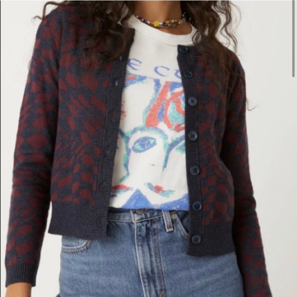Daydreamer Plum Berry Checkered Cardigan | XS